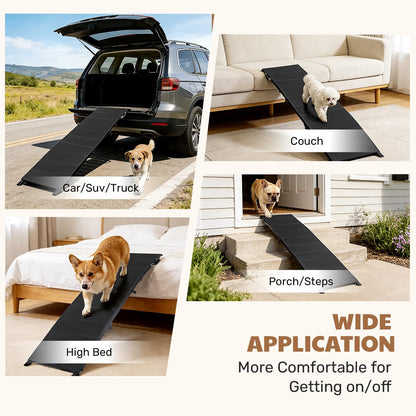 71" Extra Long Dog Ramp for Large Dogs, Heavy Duty Metal Frame Pet Ramp for High SUVs, Trucks and Cars, Portable Folding Travel Dog Ramps with Safety Latch, Supports up to 350lbs