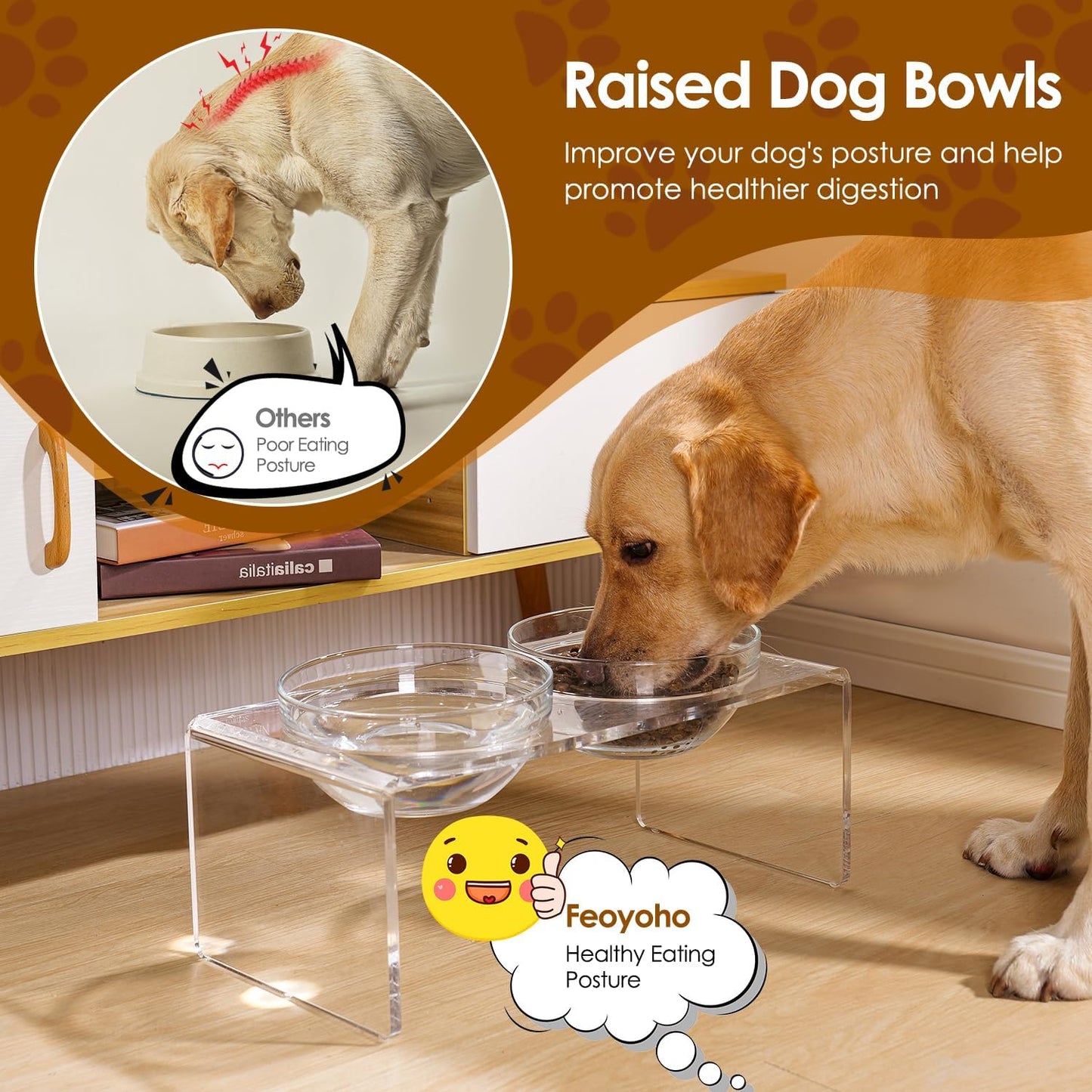Acrylic Elevated Dog Cat Bowls Pet Feeder Double Bowl Raised Stand Comes with 4 Removable Stainless Steel Bowls. Perfect for Cats Puppies Small Dogs, 3.75 Inch
