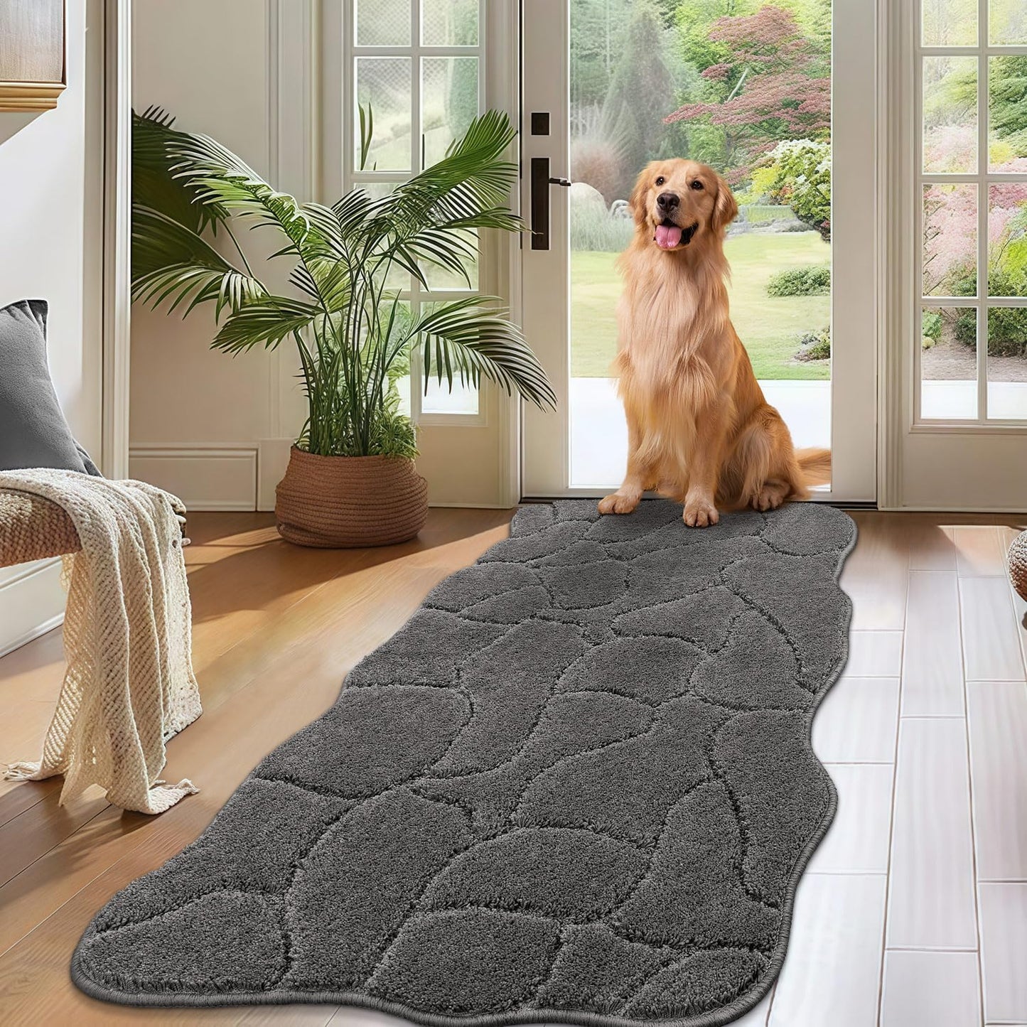 BSICPRO Large Dog Door Mat for Mud Paws, 22x47 Absorbent Dirt Trapper Long Door Mat, Non-Slip Washable Mud Mat for Dogs, Microfiber Soft Pet Rug Mat for Entryway, Dog Paws, Patio (Gray)
