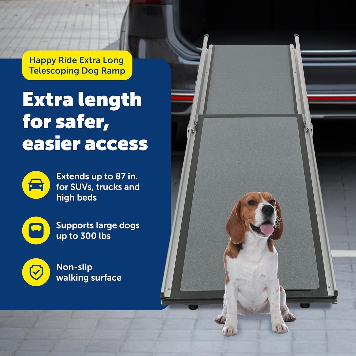 PetSafe Happy Ride Telescoping Dog Ramp, Portable Pet Ramp for Cars, Trucks & SUVs with Adjustable Sizing