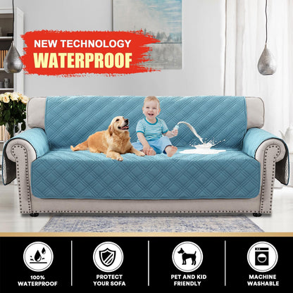 PrinceDeco 100% Waterproof Couch Cover for 3 Cushion Couch Sofa Pet Friendly Non-Slip Couch Cover for Dogs Washable Water Resistant Furniture Protector with Elastic Straps(Sofa 68", French Oak)