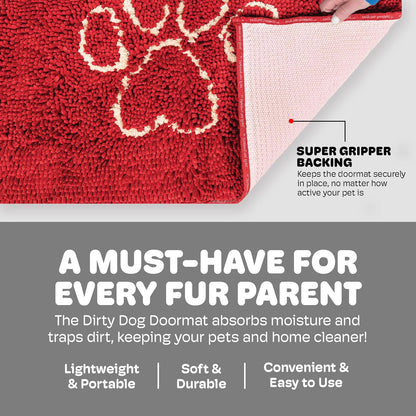 Dog Gone Smart Dirty Dog Doormat - Fast Drying Rug with Super Gripper Backing for Clean Floors - Super Absorbent and Machine Washable Mat for Muddy Paws - Grey
