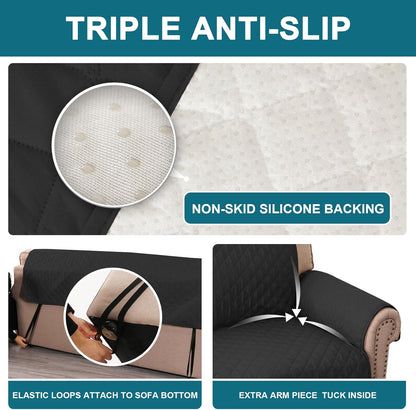 Turquoize 100% Waterproof Sofa Covers Couch Cover Sofa Cover for Dogs Couch Protector Triple Non-Slip Sofa Slipcover for 3 Cushion Couch Furniture Protector for Pets, Kids,Dog (Sofa 70", Ivory)