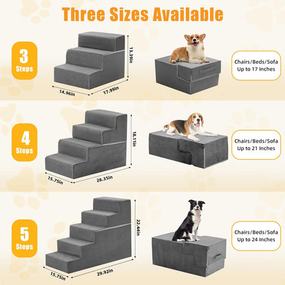 NEWBULIG 3-Step Dog Stairs, 15.7" H Dog Steps for Sofa and Chair, Non-Slip Sturdy Pet Steps for Small Dogs and Cats, Pet Ramp for High Bed Indoor(Grey)