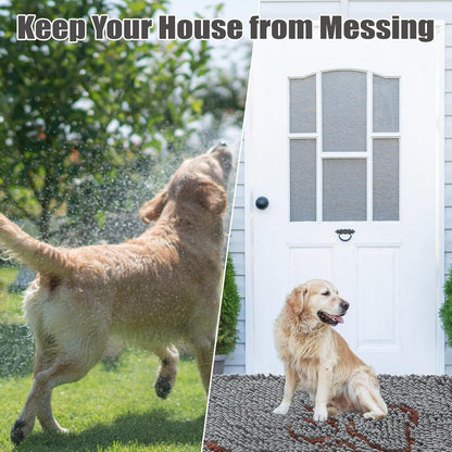 EXPAWLORER Dog Door Mat for Muddy Paws - Highly Absorbent Microfiber Pet Rug, Quick Dry Chenille Dog Runner Rug Indoor Outdoor, Non-Slip Entryway Carpet Washable Mud Mat for Dogs, Brown 60"x30"