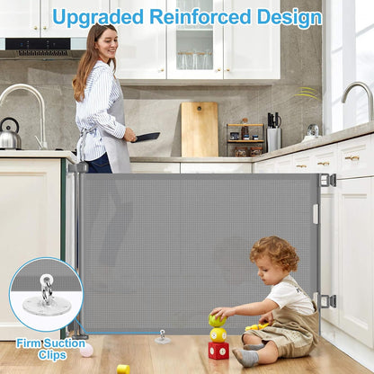 Upgrade 120 inch Retractable Baby Gates, EZIGO Extra Wide Baby Gate for Large Opening Extra Long Mesh Gate for Kids or Pet Dog Gate Child Safety Gate for Stairs Hallways Doorway Indoor Outdoor, Gray