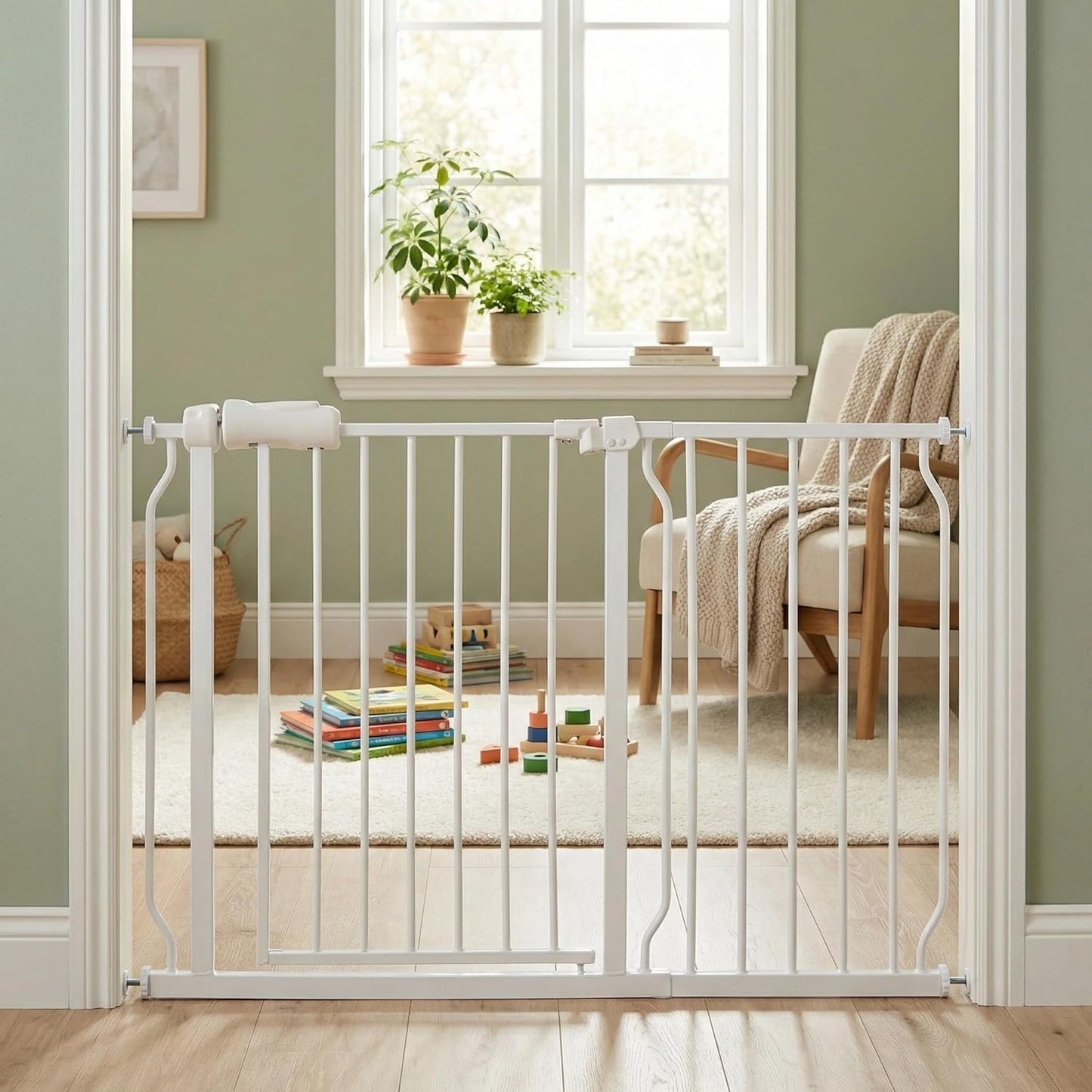 Extra Wide Baby Gate 85.8-90.5" Dog Gate Indoor Pressure Mounted No Drill Safety Gate for Large Entries, Kitchen,Stairs & Doorways, Black Metal Indoor Pet Gate for Kids & Dogs