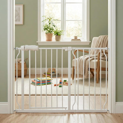 Extra Wide Baby Gate 85.8-90.5" Dog Gate Indoor Pressure Mounted No Drill Safety Gate for Large Entries, Kitchen,Stairs & Doorways, Black Metal Indoor Pet Gate for Kids & Dogs