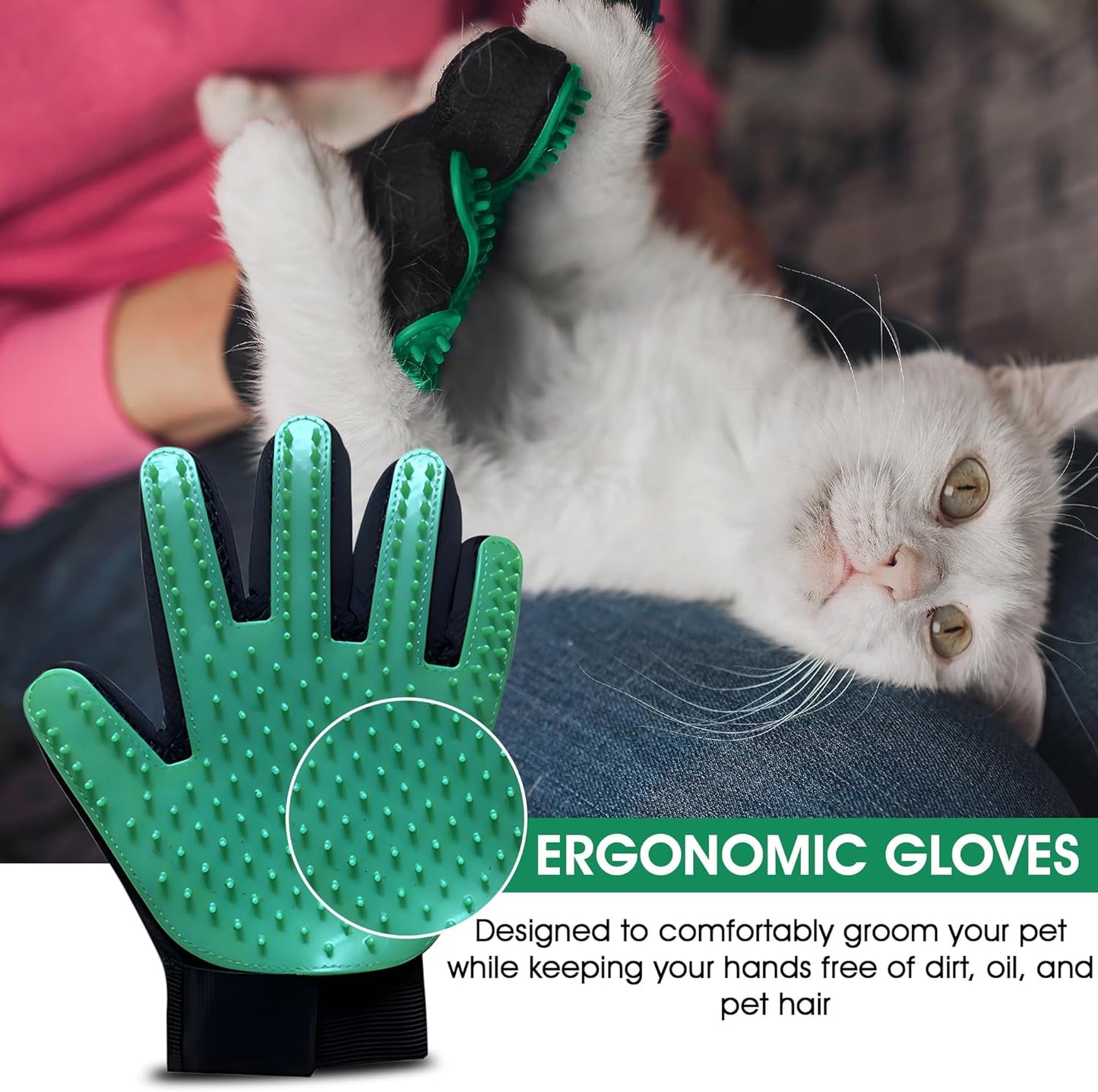 Upgrade Pet Grooming Gloves, Grooming Gloves for Dogs, Cats, Rabbits & Horses with Long and Short Hair, Efficient Pets Hair Remover Mittens - 1 Pair (Blue)