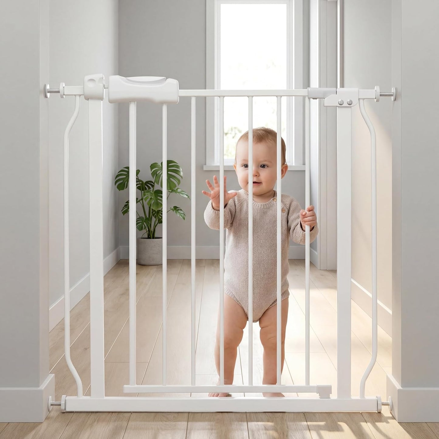 Extra Wide Baby Gate Tension Indoor Safety Gates Black Metal Large Pressure Mounted Pet Gate Walk Through Long Safety Dog Gate for The House Doorways Stairs (62.2"-66.93"/158-170CM, Black)