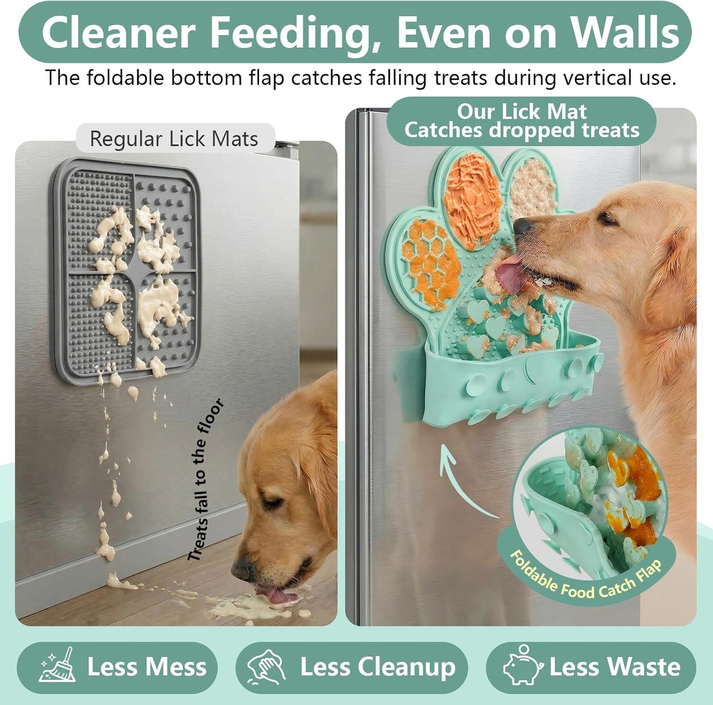 Dog Lick Mat with Suction Cups, Slow Feeder & Enrichment Mat for Dogs & Cats, Silicone Feeding Mat for Wet & Dry Food, Anxiety Relief, Mess-Free Foldable Pocket Design, Pink