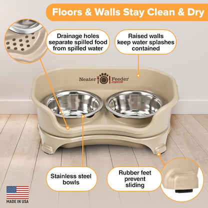 Neater Feeder Express Mess Proof Dog Bowls Elevated for Small Breeds under 15 Lb, Made in USA, No Spill Raised Dog Food Bowl Stand, Stainless Steel Food and Water Bowl Set, Feeding Station, Cappuccino
