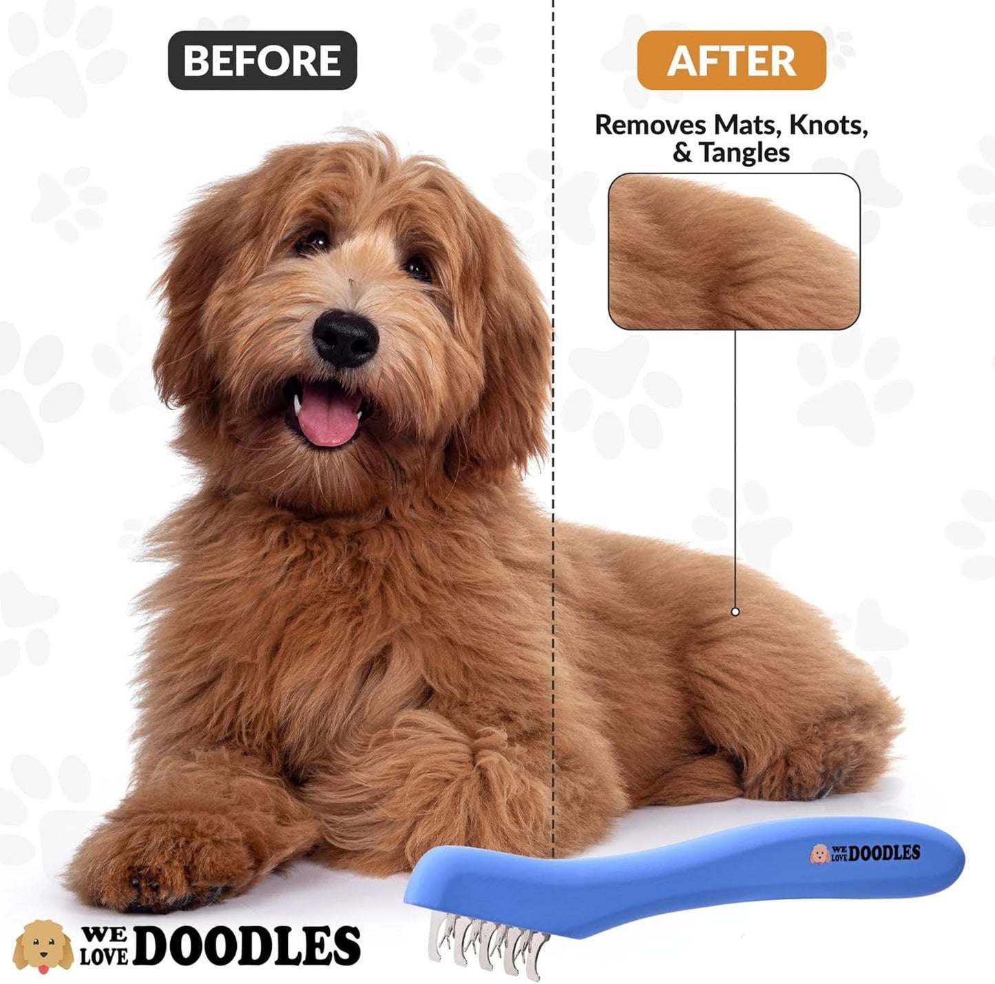 We Love Doodles Dematting Comb for Dogs - Dog Hair Mat Remover, Detangler Comb & Deshedding Tool, Removes Tangles, Knots, & Loose Hair, Metal Comb, Ergonomic Handle (9 Blade)