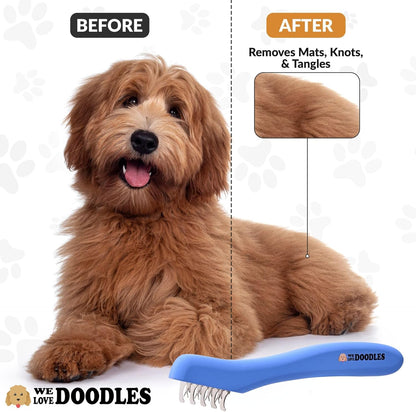 We Love Doodles Dematting Comb for Dogs - Dog Hair Mat Remover, Detangler Comb & Deshedding Tool, Removes Tangles, Knots, & Loose Hair, Metal Comb, Ergonomic Handle (9 Blade)