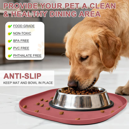 Small Silicone Pet Food Mat with Raised Edge for Food and Water Bowl, Square Dog Feeding Mats, Cat Food Trays for Floor Waterproof, Rubber Tray for Dogs and Cats, 12 x 12 x 0.7 Light Olive Green