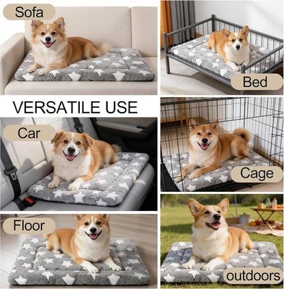 Dog Bed Mat, Reversible Crate Pad & Cute Dog Bed - Machine Washable Kennel Mat with Ultra Soft for Small Dogs (Cool/Warm), 24" x 18", Grey&Star