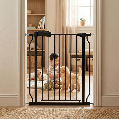 24-29 Inch Narrow Baby Gate, Pressure Mounted No Drilling Dog Gate for Stairs & Doorways, White Metal Safety Gate Indoor for Kids and Pets