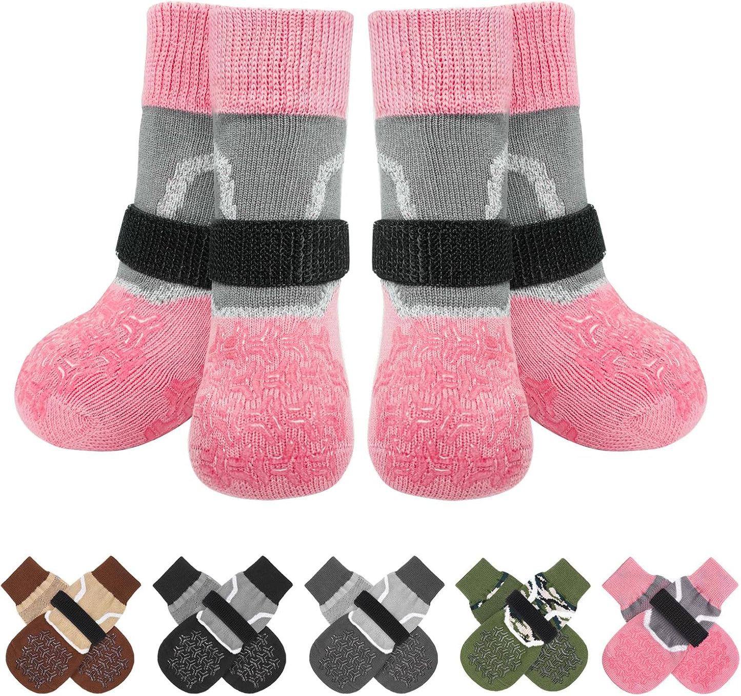BEAUTYZOO 6PCS Dog Socks to Prevent Licking Paws, Anti Slip Dog Shoes for Hot Pavement Hardwood Floors, Traction Control Toe Grips Boots & Paw Protectors for Small Medium Large Senior Dogs, Grey S