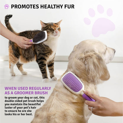 Pet Grooming Brush - Fur Detangling Pins & Coat Smoothing Slicker Bristles, Two-Sided Design for Dogs, Cats & Other Animals