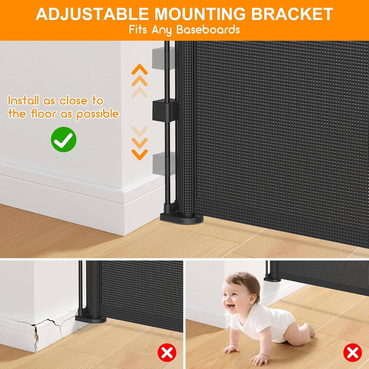 Upgrade 120 inch Retractable Baby Gates, EZIGO Extra Wide Baby Gate for Large Opening Extra Long Mesh Gate for Kids or Pet Dog Gate Child Safety Gate for Stairs Hallways Doorway Indoor Outdoor, Gray