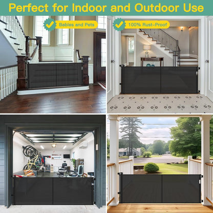 96 Inch Wide Reinforced Retractable Baby Gate with Support Rods, Extra Long Dog Gate Retractable Gate Outdoor Gates for Decks, Prevent Crawling Under Extra Long Baby Gates for Large Openings, Black