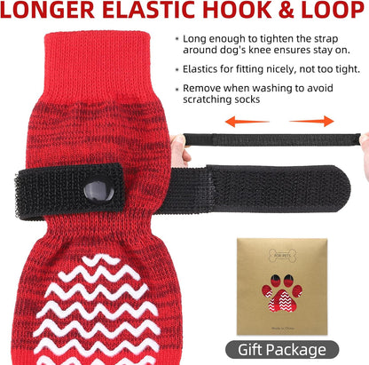 PUPTECK Anti Slip Dog Socks with Double Grippers for Hardwood Floors, Shoes for Hot/Cold Pavement, Boots & Paws Protectors to Prevent Licking, Traction Booties for Senior Small Large Dogs