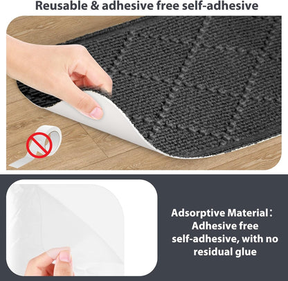 Fixmend Stair Treads Non Slip for Wooden Steps, 8" X 30" (15-Pack) Stair Runner Carpet Treads Indoor with Reusable Adhesive, Stairslide Carpets Rugs Safety Mats for Elders, Kids & Dogs, Dark Grey Leaf