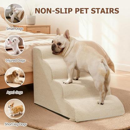 Aodisman Dog Ramp and Stairs for Small Dogs & Cats,3-Step Pet Stairs for Couch Sofa and Chair,Indoor Anti-Slip Dog Stairs for Old Cats and Puppy,Beige