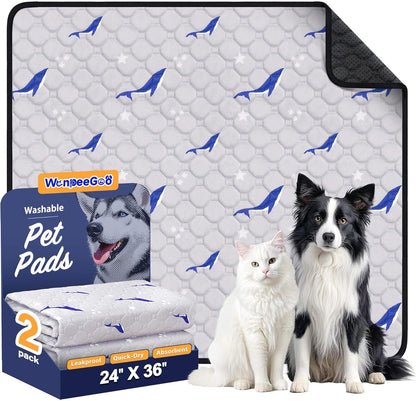 WanpeeGoo Washable Pee Pads for Dogs, 2Pack Reusable Puppy Pads, Super Absorbent & Leakproof Dog Pads, Anti-Slip Dog Pee Pads for Puppy Training & Incontinence, Feather Pattern 36"x41"
