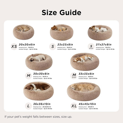 Bedsure Calming Dog Bed Medium Size Dog - Donut Washable Medium Pet Bed, 30 inches Anti-Slip Round Fluffy Plush Faux Fur Cat Bed, Fits up to 45 lbs Pets, Camel
