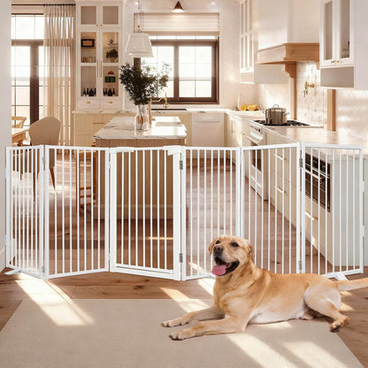 Snagle Paw Full Metal Freestanding Dog Gate,Indoor Dog Gate with Floor Protect Support Feet, 40x24 Inches Foldable Dogs Barrier for Stairs, Hallways and Doorways (24'' H 2 Panel, White
