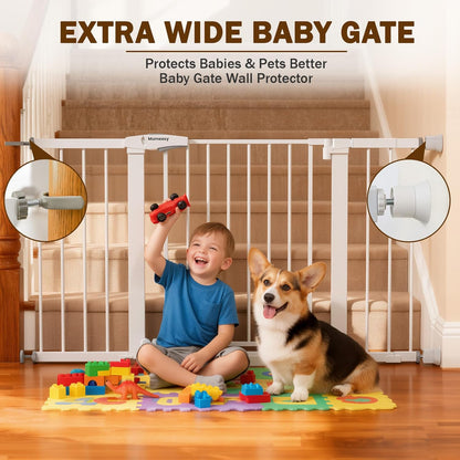 Mumeasy Baby Gate Extra Wide, 29.7-51'' Pressure Mounted Dog Gate with Walk Thru Door, Auto Close Pet Gate for House, Stairs, Doorways,Black