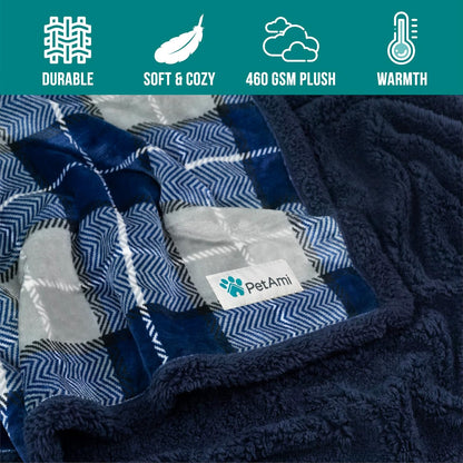 PetAmi Dog Blanket for Medium Large Dogs, Pet Bed Blanket Cat Puppy Kitten, Fleece Furniture Couch Cover Protector Sofa Car, Soft Sherpa Dog Throw Plush Reversible Washable, 40x60 Plaid Dark Gray
