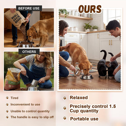 Zonon 2 Pieces 1.5/12 oz Cup Dog Food Stainless Steel Scoop, Durable Metal Dog & Cat Food Cup with Ergonomic No-slip Grip, Easy-clean, Rust-resistant Convenient for Bucket Pet Animal Feeds (Novel)