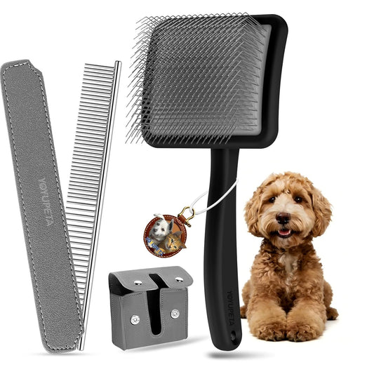 Large Slicker Brush for Dogs,Doodle Brush for Poodles, Goldendoodles, Labradoodle, Extra Long Pins for Detangling Matted Fur & Removing Tangle, Dog Grooming Kit with Wooden Handle. Black