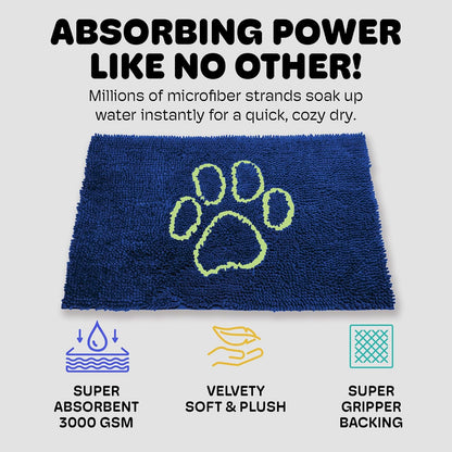 Dog Gone Smart Dirty Dog Doormat - Fast Drying Rug with Super Gripper Backing for Clean Floors - Super Absorbent and Machine Washable Mat for Muddy Paws - Grey