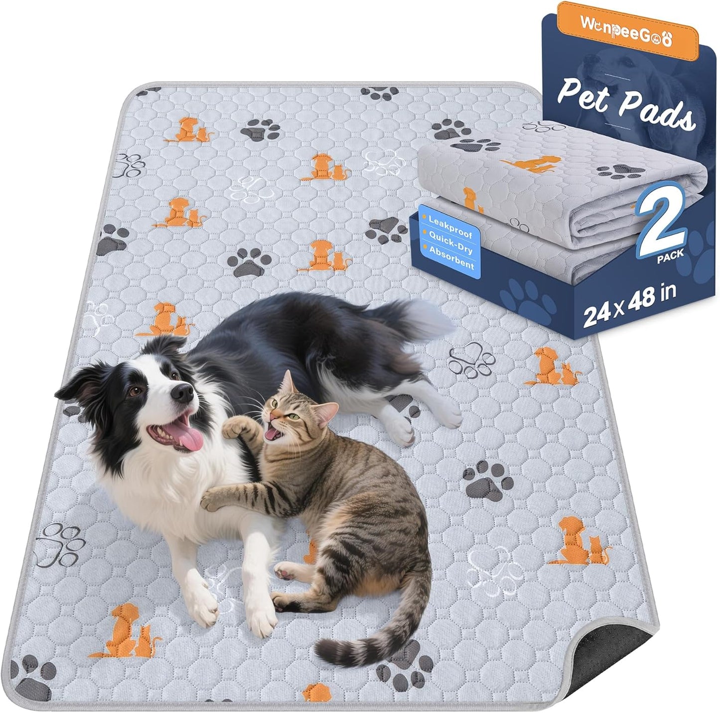 WanpeeGoo Washable Pee Pads for Dogs, 4 Pack Absorbent Reusable Training Dog Pads Pet Puppy Pads, Non-Slip Potty Pads for Whelping, Playpen, Crate, Bed, Grey 18"x24"