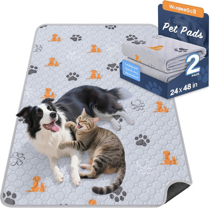 WanpeeGoo Washable Pee Pads for Dogs, 4 Pack Absorbent Reusable Training Dog Pads Pet Puppy Pads, Non-Slip Potty Pads for Whelping, Playpen, Crate, Bed, Grey 18"x24"