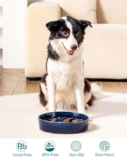 vancasso Slow Feeder Dog Bowl, 1.5 Cup Ceramic Slow Feeding Food Dish for Small and Medium Breed, Puzzle Dog Food Bowl for Fast Eater, Pink