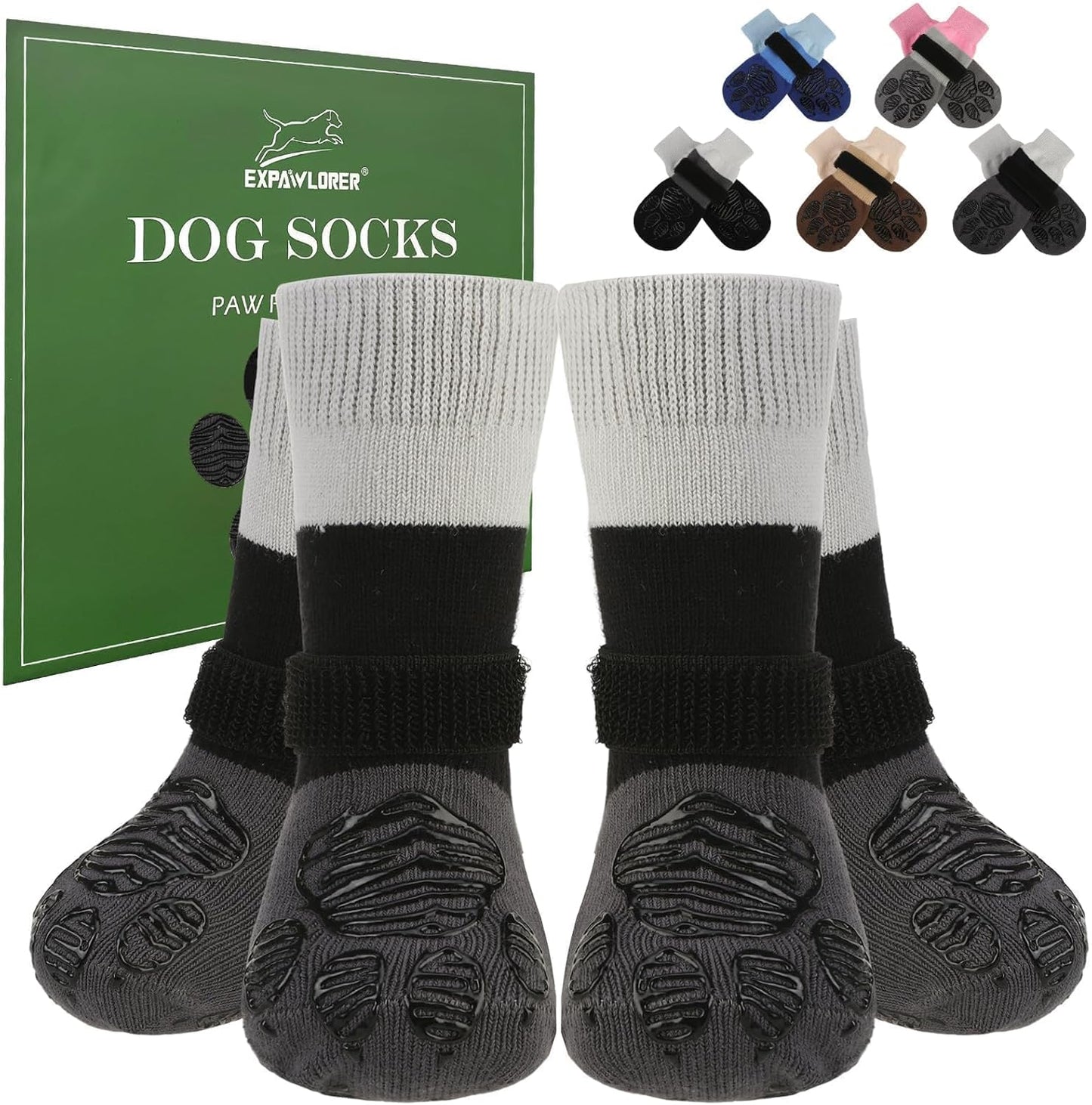 EXPAWLORER Anti Slip Dog Socks to Prevent Licking Paws, Dog Shoes for Hot Pavement Walk, Dog Booties for Hardwood Floors, Dog Boots & Paw Protectors with Grippers for Small Medium Large Senior Dogs M