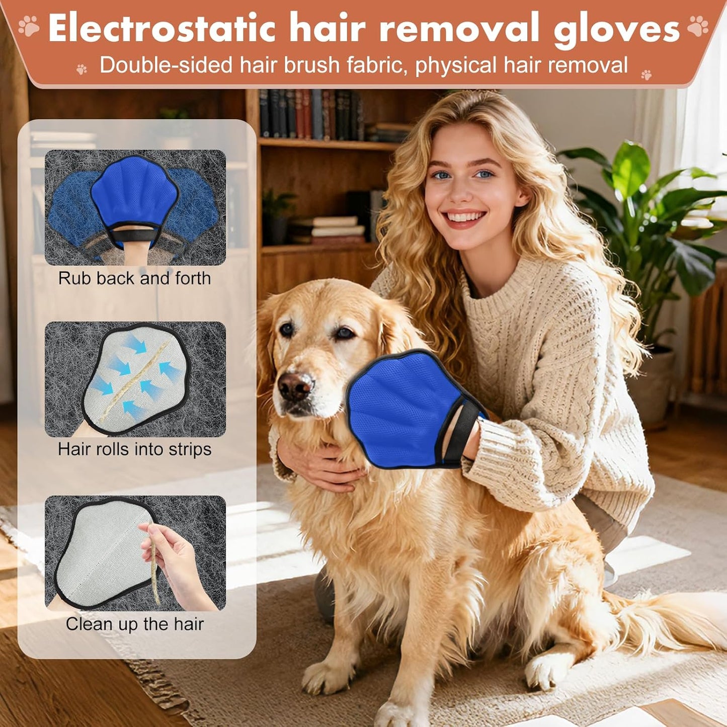 Pet Hair Removal Glove, Electrostatic Pet Hair Remover Glove for Cats & Dogs, Pet Hair Remover Tool for Laundry, Couch, Carpet, Car Seat - Upgraded Five-Finger, Reusable, Black+Black