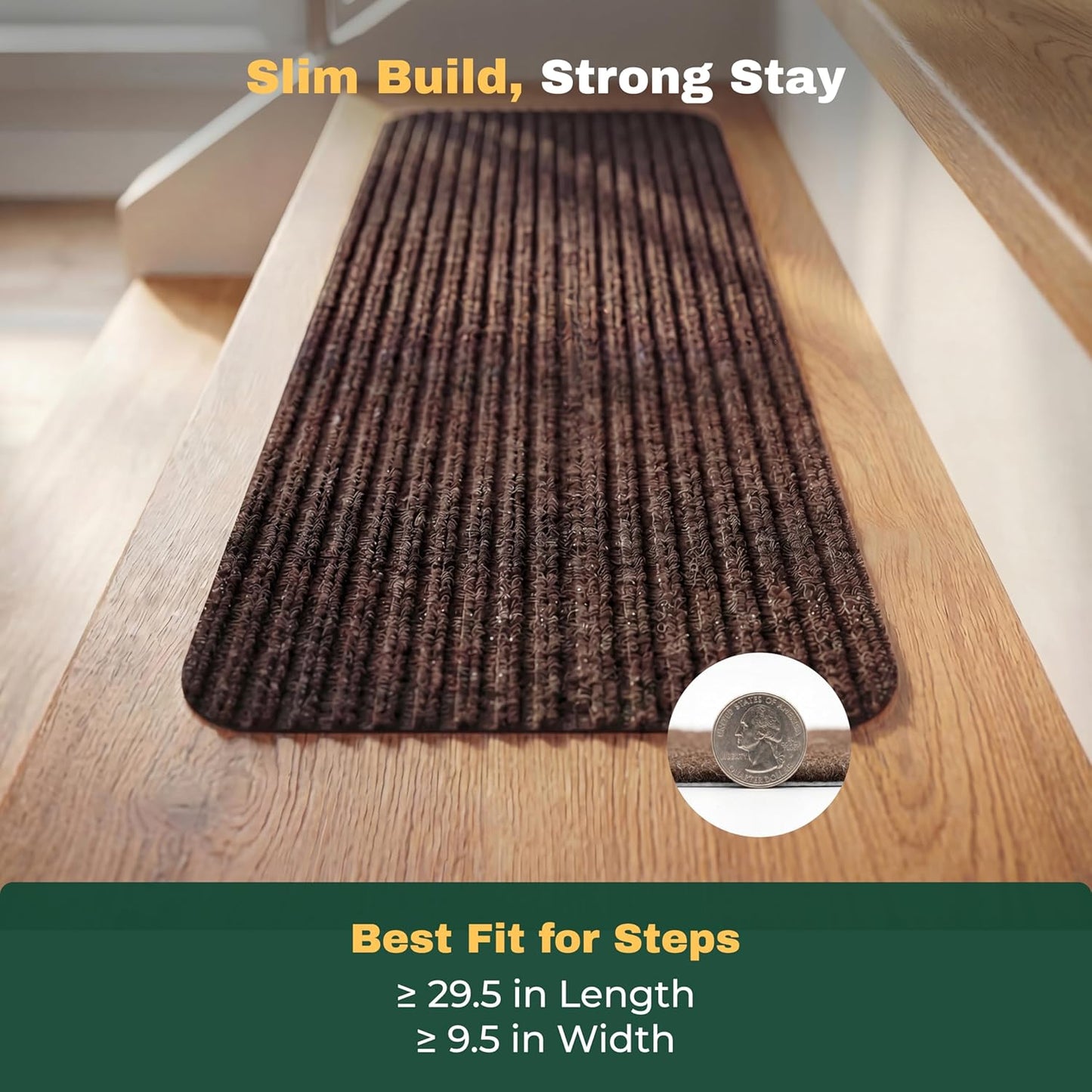 MBIGM 8" X 30" (15 in Pack) Nonslip Carpet Stair Treads Non-Skid Safety Rug Slip Resistant Indoor Runner for Kids Elders & Pets with Reusable Adhesive - Brown - Non Slip Stair Treads Indoor