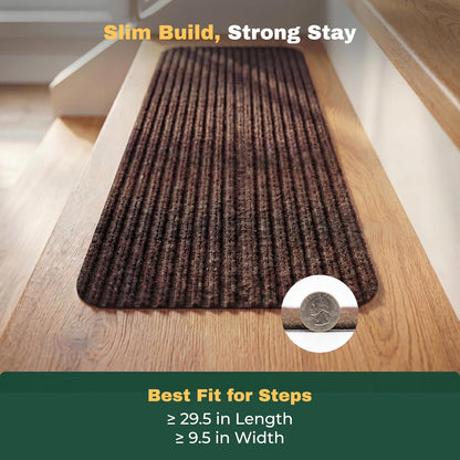 MBIGM 8" X 30" (15 in Pack) Nonslip Carpet Stair Treads Non-Skid Safety Rug Slip Resistant Indoor Runner for Kids Elders & Pets with Reusable Adhesive - Brown - Non Slip Stair Treads Indoor