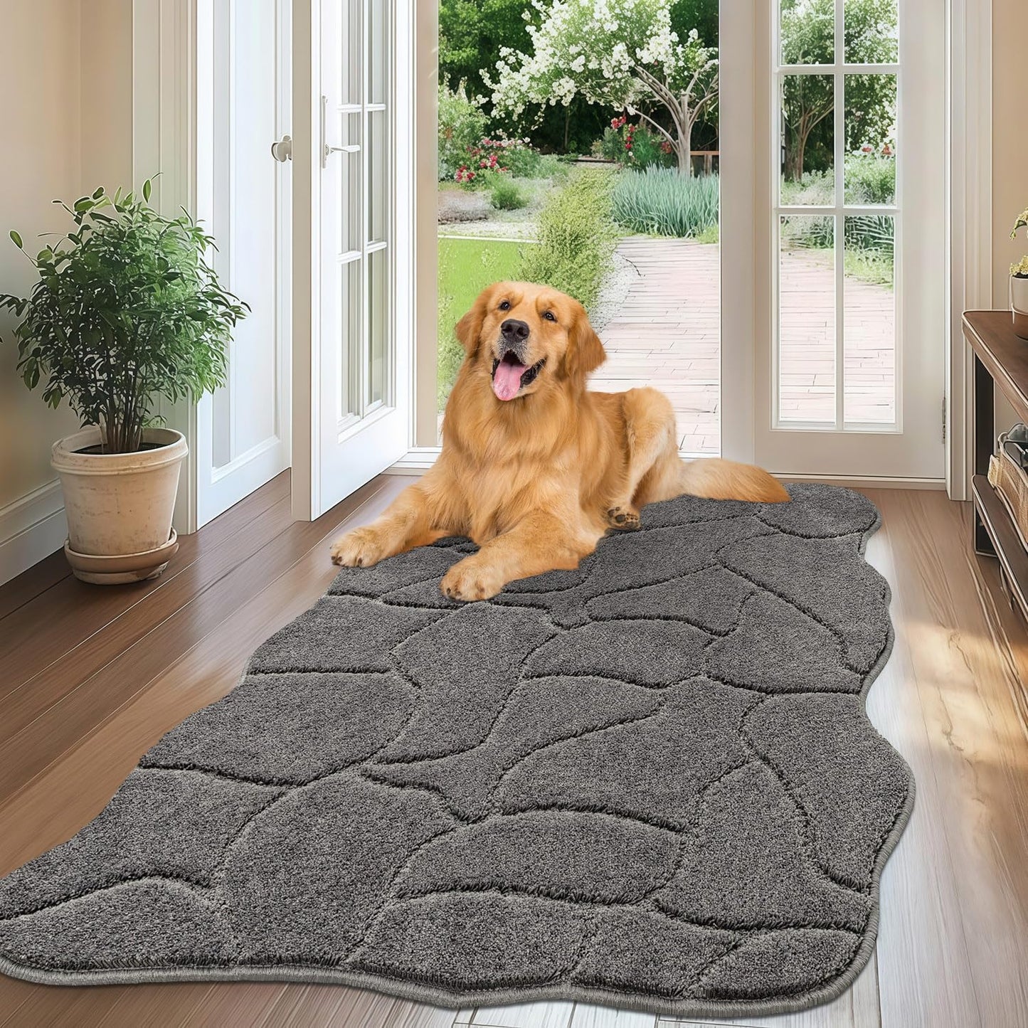BSICPRO Large Dog Door Mat for Mud Paws, 22x47 Absorbent Dirt Trapper Long Door Mat, Non-Slip Washable Mud Mat for Dogs, Microfiber Soft Pet Rug Mat for Entryway, Dog Paws, Patio (Gray)
