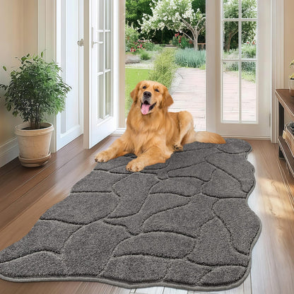 BSICPRO Large Dog Door Mat for Mud Paws, 22x47 Absorbent Dirt Trapper Long Door Mat, Non-Slip Washable Mud Mat for Dogs, Microfiber Soft Pet Rug Mat for Entryway, Dog Paws, Patio (Gray)