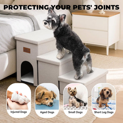 Zerbuger Wider Dog Ramp for High Bed with Storage 18" H, Foldable Dog Stairs for Small Medium Large Older Senior Animal, Sturdy Dog Step for Climbing Bed or Couch, Arthritis-Friendly (Gray, No Condo)