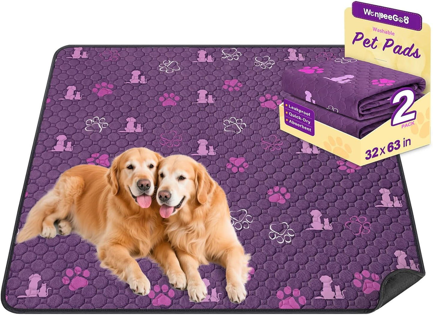 WanpeeGoo Washable Pee Pads for Dogs, 4 Pack Absorbent Reusable Training Dog Pads Pet Puppy Pads, Non-Slip Potty Pads for Whelping, Playpen, Crate, Bed, Grey 18"x24"
