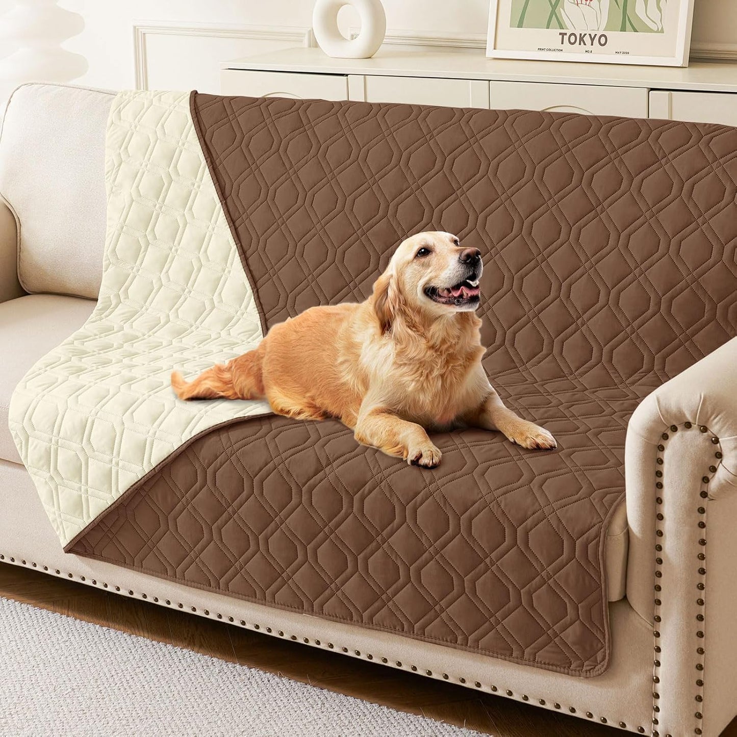 hyha Waterproof Dog Bed Blanket, Soft Pet Blankets, Waterproof Couch Cover for Dogs, Reversible Sofa Covers Washable for Furniture (30x70 Inch, Taupe/Beige)