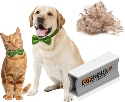 FurDozer Pet Hair Remover & Auto Detailing Tools - Cat & Dog Hair Remover for Carpets, Car Interiors, Couches, Bedding, & Pet Furniture (Gray, X3 PRO - 5" Long)