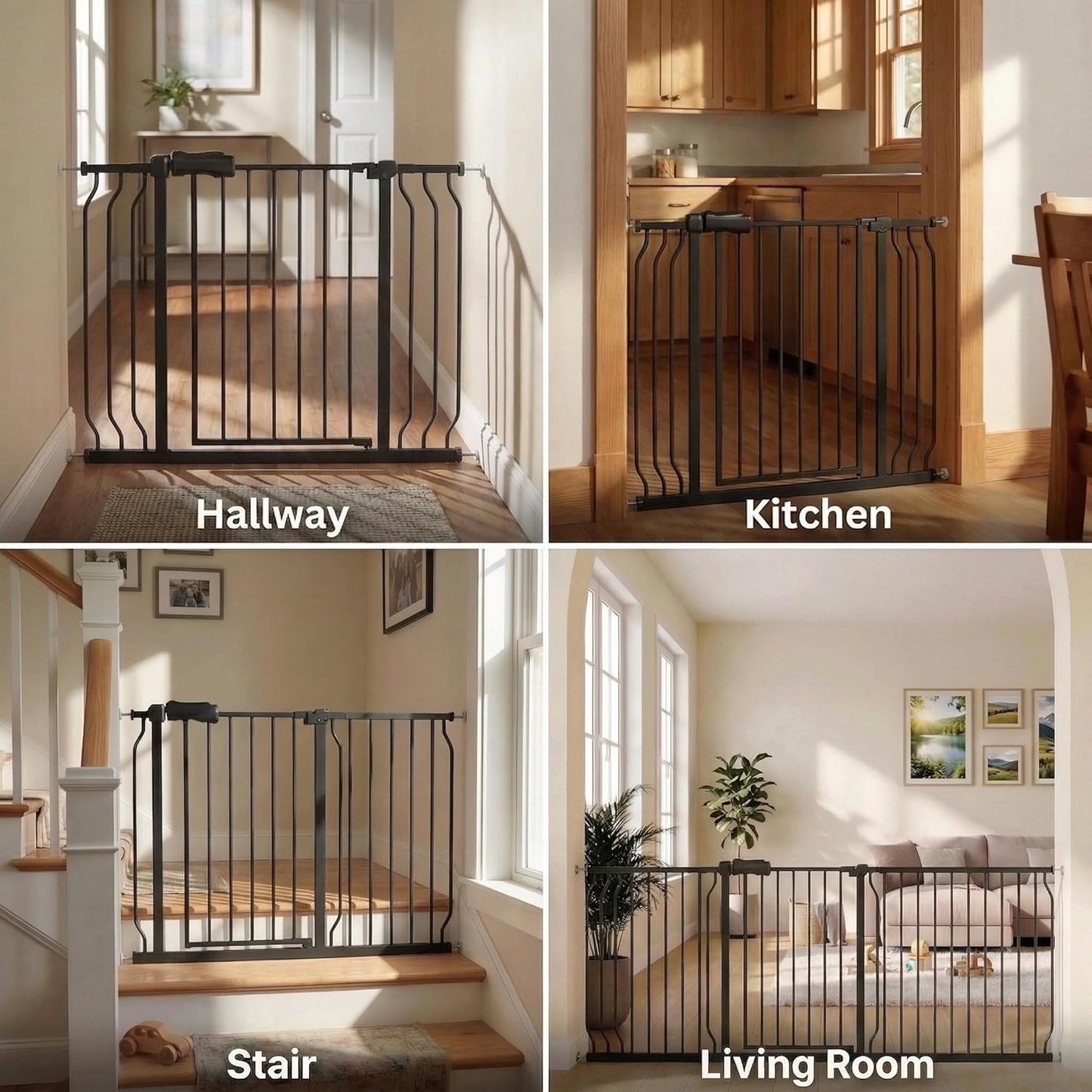 Extra Wide Baby Gate 85.8-90.5" Dog Gate Indoor Pressure Mounted No Drill Safety Gate for Large Entries, Kitchen,Stairs & Doorways, Black Metal Indoor Pet Gate for Kids & Dogs